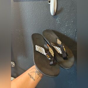 Teva Black Wedge Sandals with Grey Accents